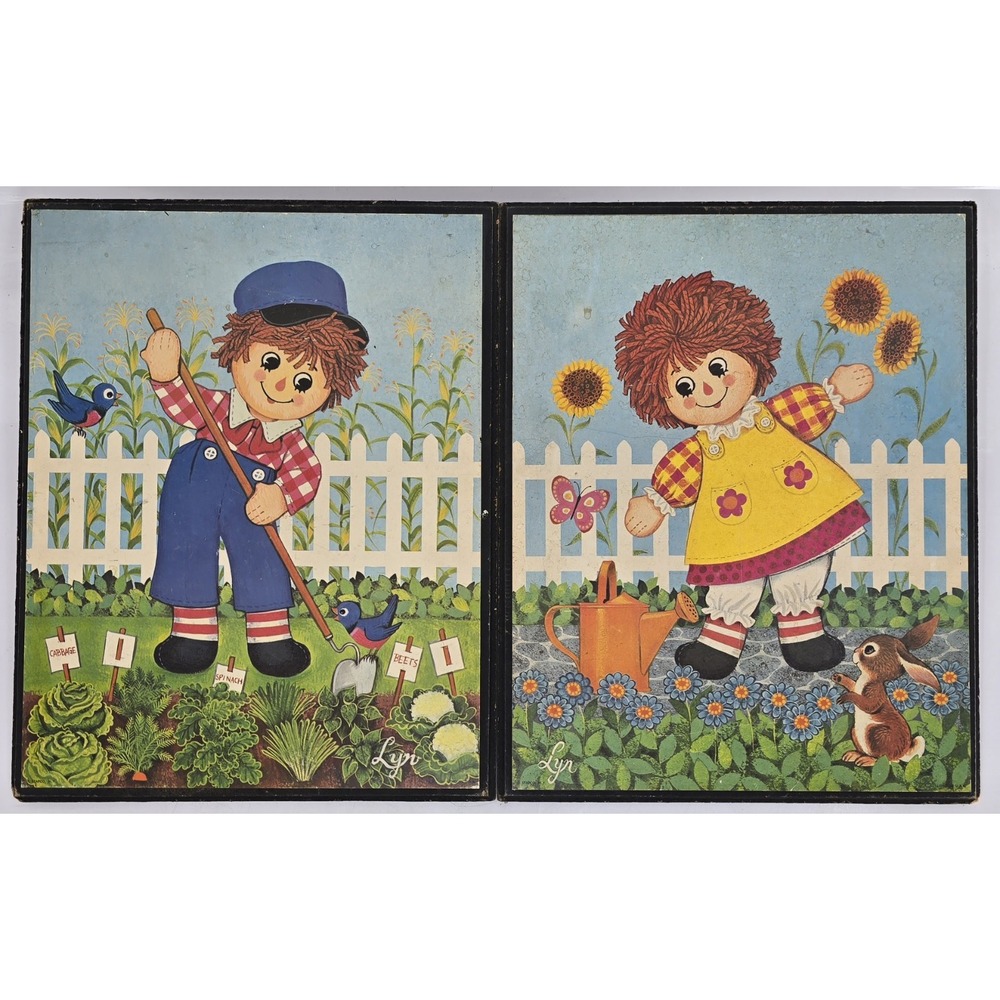 2 Lot Of VINTAGE Raggedy Ann & Andy Wooden Pictures Wall‎ Hanging 1970s